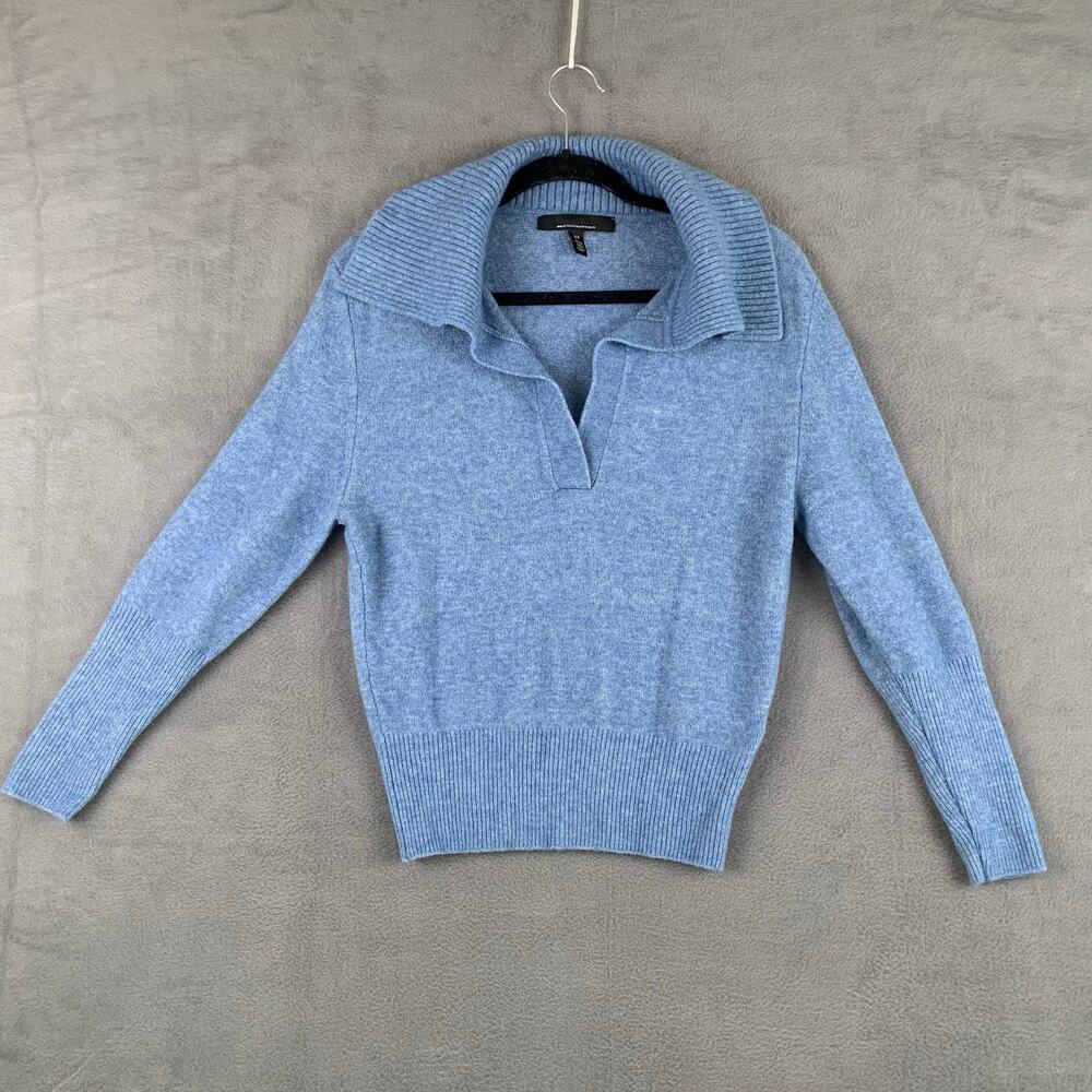 White House Black Market Blue Knit Collared Sweater XS Quiet Luxury Minimalist